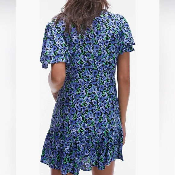 Topshop Bella tea dress with angel sleeve in blue floral Size 4 NWOT - Picture 2 of 9